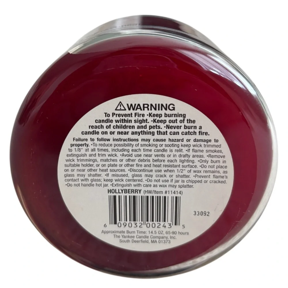 Yankee Candle Jar Hollyberry Rare Vintage Black Band Holiday Candle Red 14.5 Oz